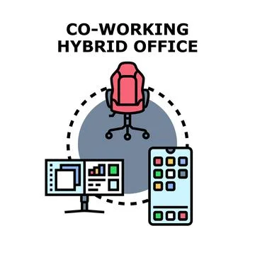 Hybrid office co working combining remote and flexible work Stock Illustration