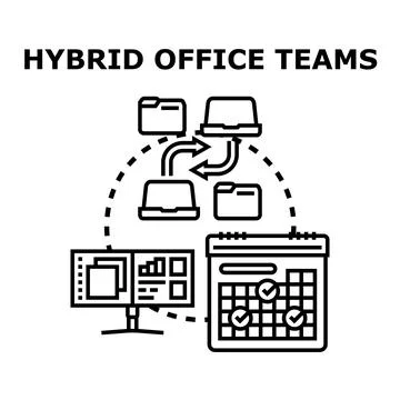 Hybrid office teams collaborating remotely and managing schedules 스톡 일러스트
