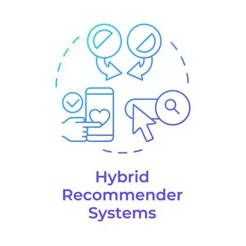 Hybrid recommender systems blue gradient concept icon Stock Illustration