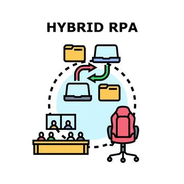 Hybrid robotic process automation system integrating human collaboration Stock Illustration