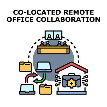 Hybrid team collaboration in co located remote office setting Illustrazione stock
