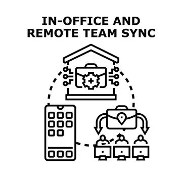 Hybrid team sync connecting remote and in office workers Stock Illustration
