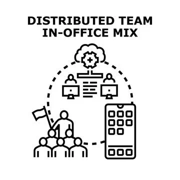 Hybrid team working with distributed office and remote members 스톡 일러스트