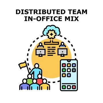 Hybrid team working with distributed office and remote members 스톡 일러스트