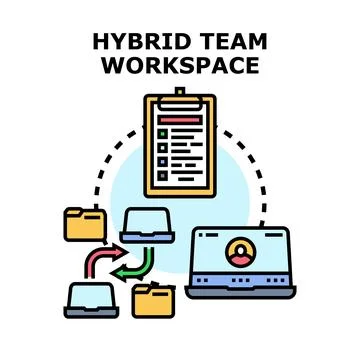 Hybrid team workspace concept for remote collaboration Stock Illustration