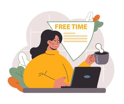 Hybrid work. Characters with a flexible schedule, working from office Stock Illustration