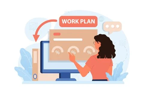 Hybrid work. Characters with a flexible schedule, working from office 库存插图