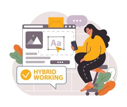 Hybrid work. Characters with a flexible schedule, working from office 库存插图