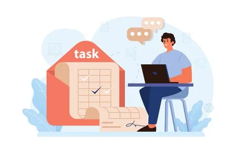 Hybrid work. Characters with a flexible schedule, working from office Stock Illustration