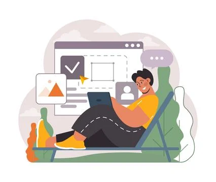 Hybrid work. Characters with a flexible schedule, working from office 库存插图