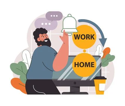 Hybrid work. Characters with a flexible schedule, working from office Stock Illustration