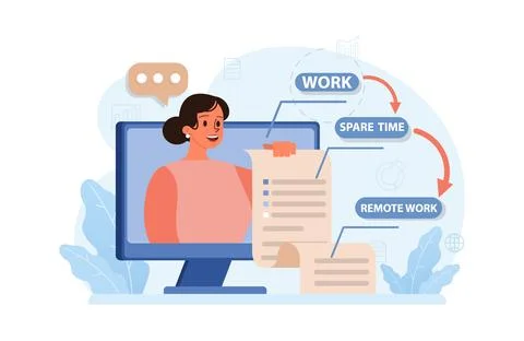Hybrid work. Characters with a flexible schedule, working from office 库存插图