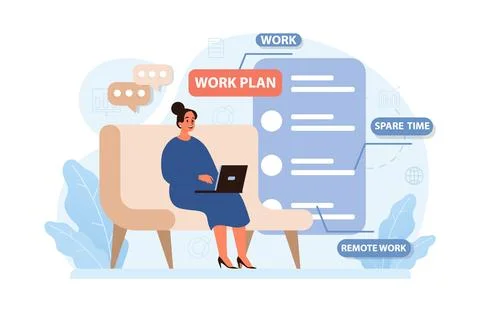 Hybrid work. Characters with a flexible schedule, working from office Stock Illustration
