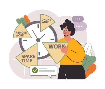 Hybrid work. Characters with a flexible schedule, working from office 库存插图