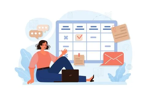 Hybrid work. Characters with a flexible schedule, working from office 库存插图