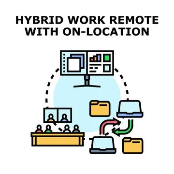 Hybrid work combining remote and on location collaboration Stock Illustration