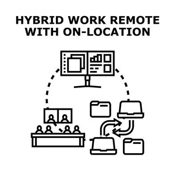 Hybrid work combining remote and on location collaboration Stock Illustration