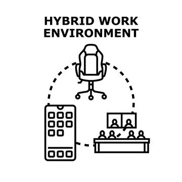 Hybrid work environment concept blending remote and office productivity Stock Illustration