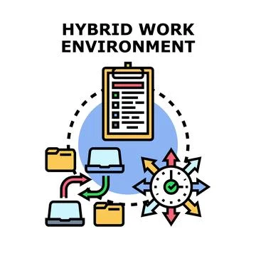 Hybrid work environment concept combining office and remote work Stock Illustration