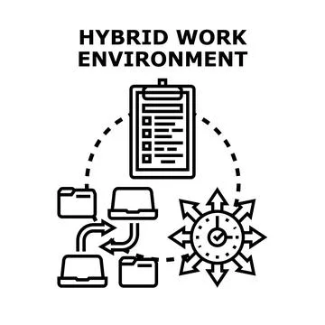 Hybrid work environment concept combining office and remote work Stock Illustration