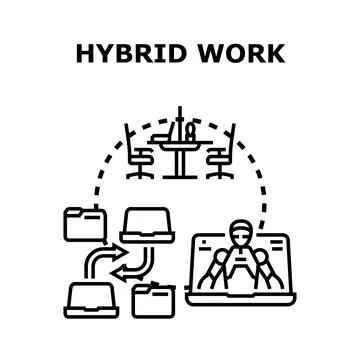 Hybrid work mode combining office and remote activities Stock Illustration
