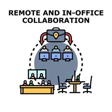 Hybrid work model featuring remote and office collaboration Ilustração Stock
