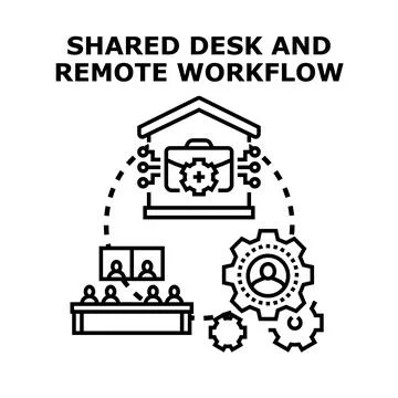 Hybrid work office sharing and remote workflow concept Stock Illustration
