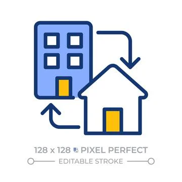 Hybrid work pixel perfect line color icon Stock Illustration