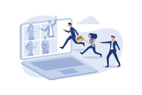 Hybrid work, remotely work from home virtually or work in office onsite, flex Stock Illustration