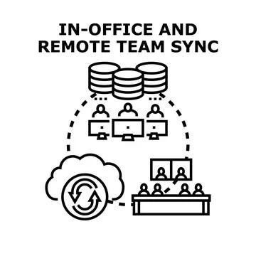 Hybrid work team syncing data for effective collaboration Stock Illustration
