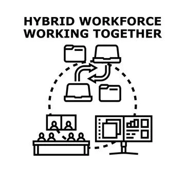 Hybrid workforce collaborating connecting remotely working concept Stock Illustration