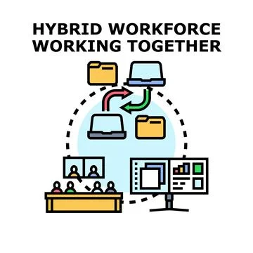 Hybrid workforce collaborating connecting remotely working concept Stock Illustration