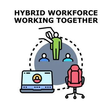 Hybrid workforce working together and collaborating seamlessly Stock Illustration