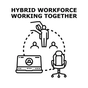 Hybrid workforce working together and collaborating seamlessly Stock Illustration