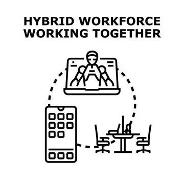 Hybrid workforce working together in global collaboration Stock Illustration