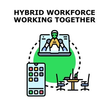 Hybrid workforce working together in global collaboration Stock Illustration