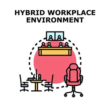 Hybrid workplace environment adapting new work models Stock Illustration