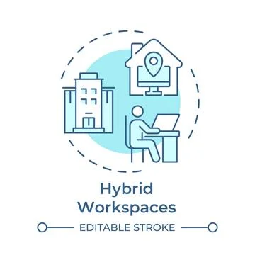 Hybrid workspaces monochrome blue concept icon Stock Illustration