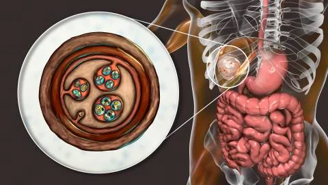 Hydatid cyst of Echinococcus granulosus in the liver Stock Illustration