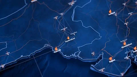 Hyderabad map big data visualization. Futuristic map infographic of city in Stockillustratie