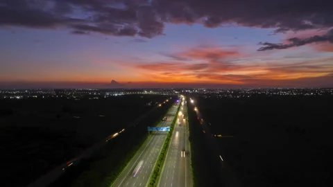 Hyderabad outer ring road on sunset drone hyperlapse / timelapse Stock Footage 211371594