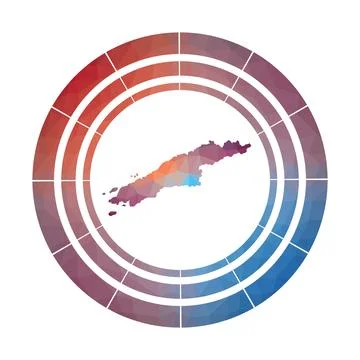 Hydra badge. Bright gradient logo of island in low poly style. Multicolored.. Illustrazione stock