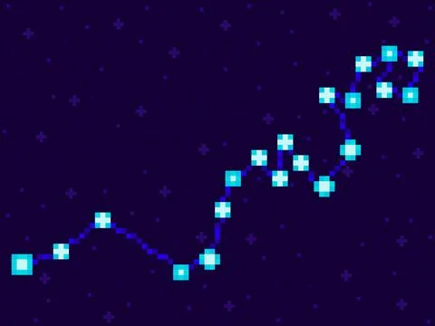 Hydra constellation in pixel art style. 8-bit stars in the night sky in ret.. Stock Illustration