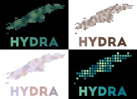 Hydra map. Collection of map of Hydra in dotted style. Borders of the islan.. Stock Illustration