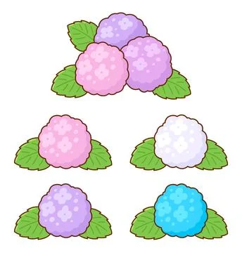 Hydrangea flower cartoon drawing set Stock Illustration