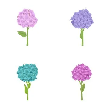 Hydrangea icons set cartoon vector. Colorful blooming hydrangea flower Stock Illustration