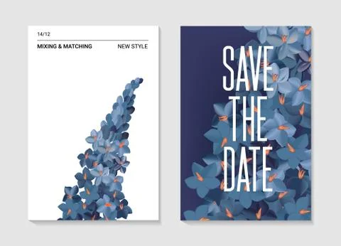 Hydrangea purple digital vector floral card. Nature realistic 3d print, moder Stock Illustration
