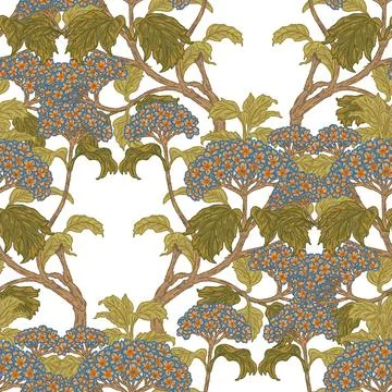 Hydrangea Seamless Pattern. This vintage illustration is hand-drawn in a sket Stock Illustration