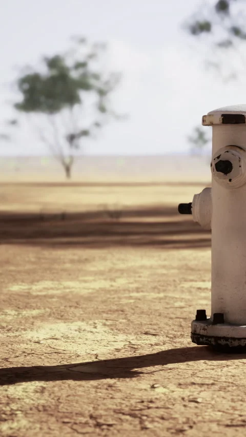 Hydrant stands alone on dry ground under bright sunlight in an outdoor area Stock Footage 336583867