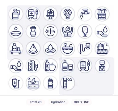 Hydration featuring 28 256x256 Vector Icons in Bold Line Design Stock Illustration